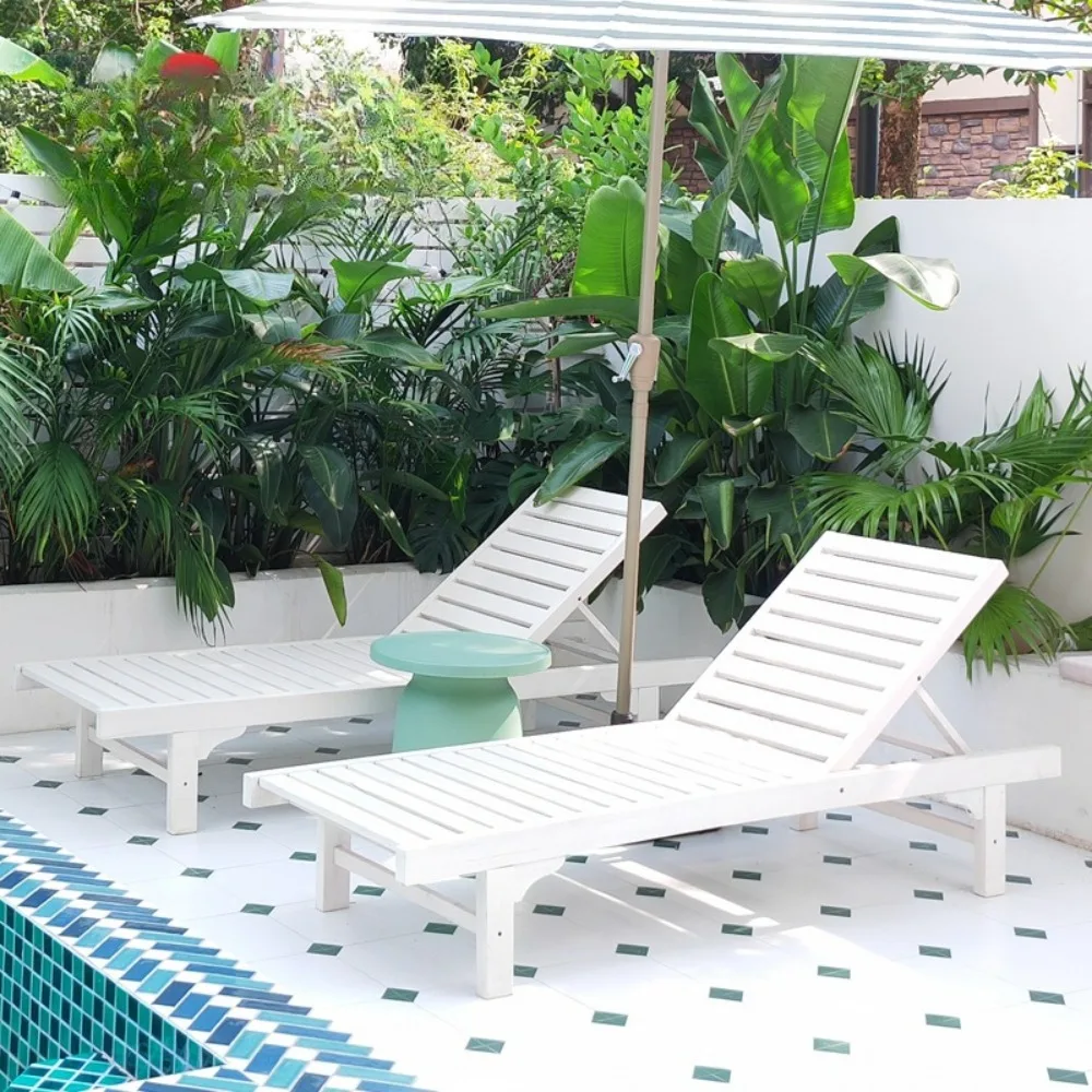 Whitehotel swimming pool leisure lounge chair B & B outdoor bed solid wood lunch lounge chair bed balcony beach chair waterproof
