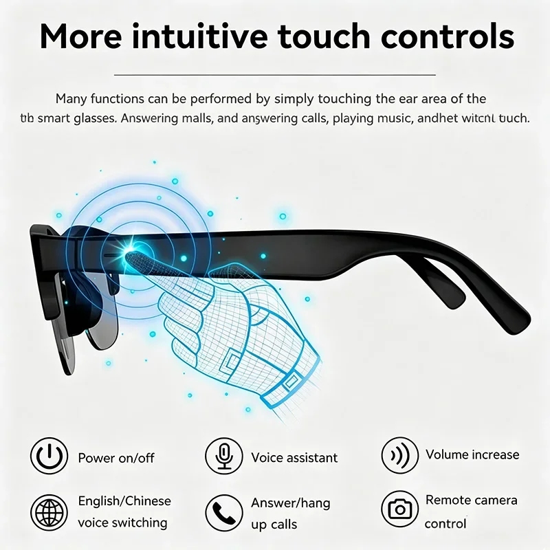 Lenovo ThinkPlus AI Smart Glasses Remote Control Touch Voice Assistant Bluetooth Call Music Playback Motorcycle Goggles