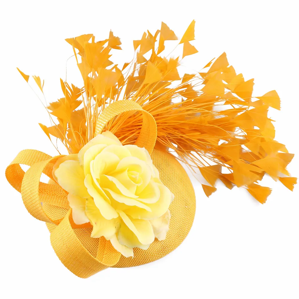 Woman Fashion Wedding Headwear Fascinator Hat with Exaggerated Feather Large Flower Bridal Church Cocktail Hat