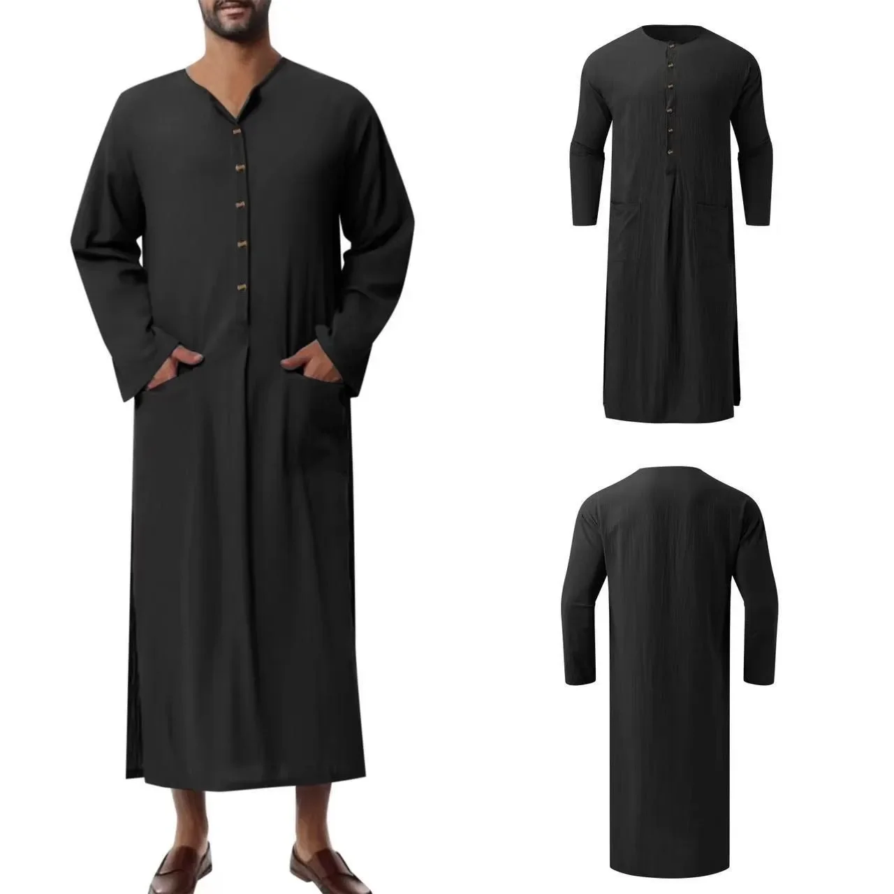 Abaya-Caftan musulman à manches longues et col montant pour homme, style décontracté, arabe, Dubaï, Arabie Saoudite, 2024