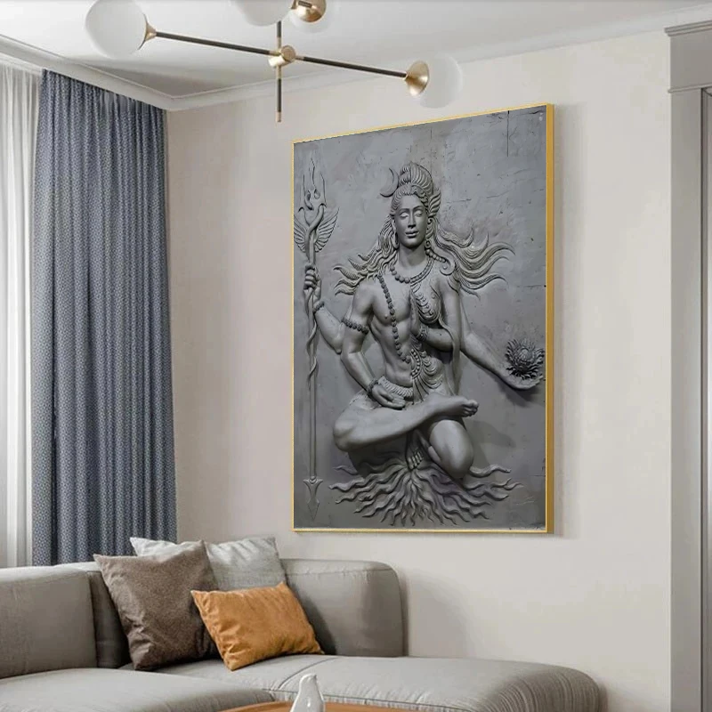 الآلهة الهندوسية الرب شيفا الشكل النحت قماش اللوحة الهند الملصقات يطبع صور فنية للجدران لغرفة المعيشة جدار ديكور كوادروس #4