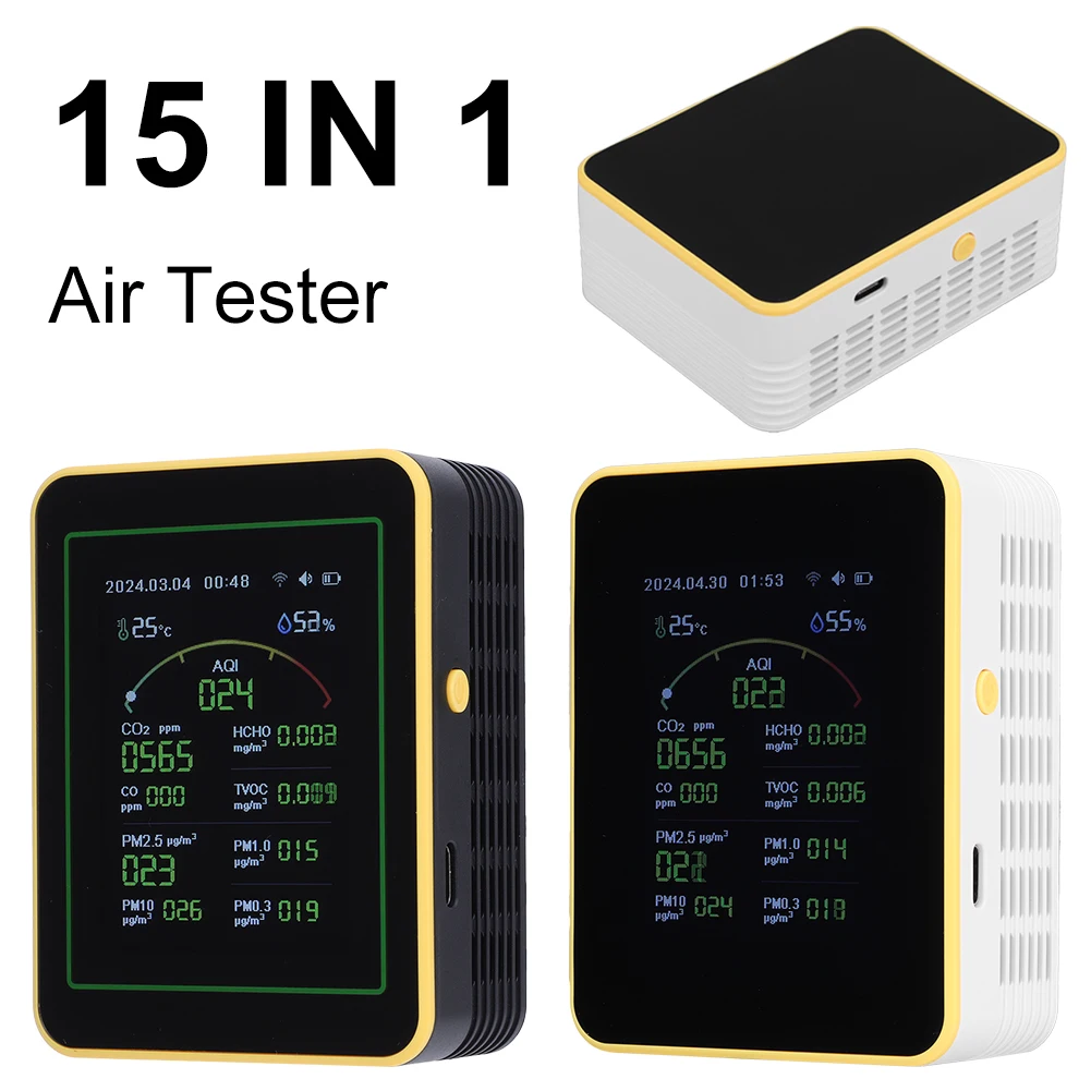 15 in 1 CO2 Meter Multifunctional Air Quality Detector Temperature Humidity Tester CO CO2 TVOC HCHO Tester with LCD Display