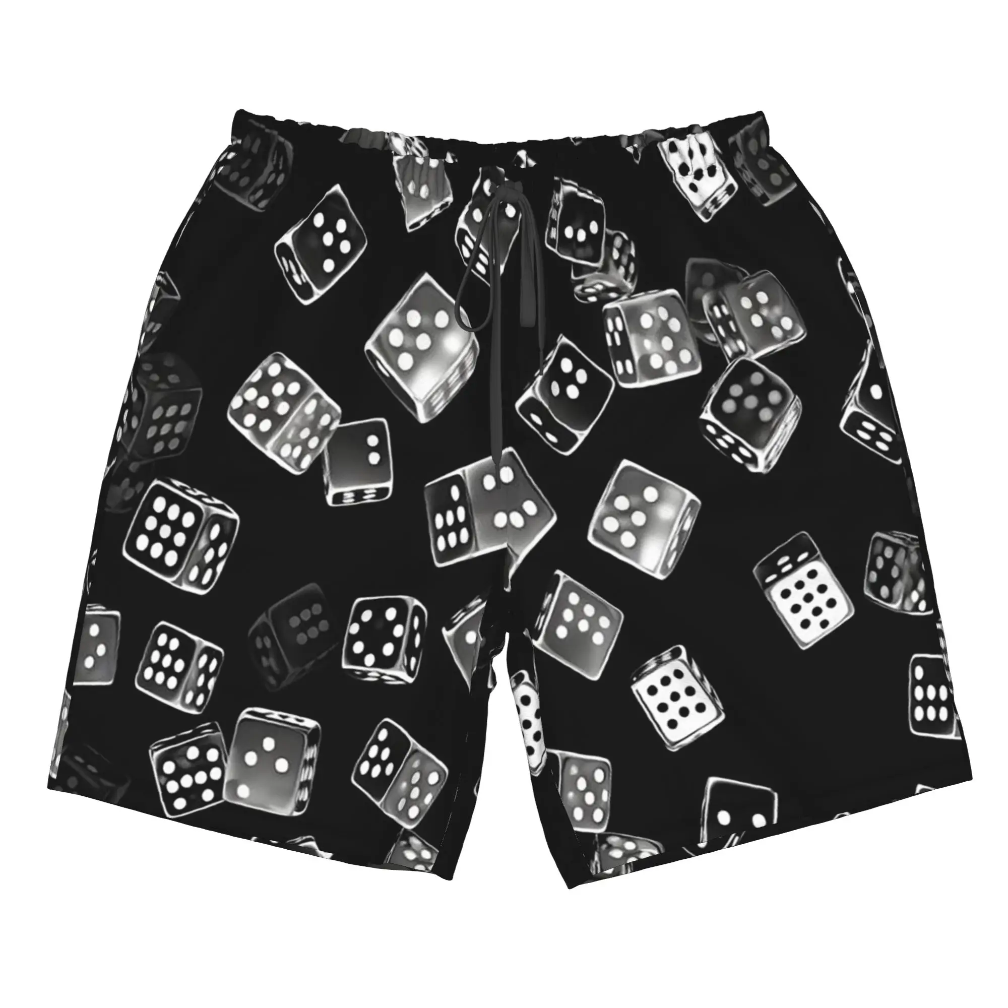 Geometric Dice Pattern Trunks Beach Board Shorts Casual Quick Dry Swim Summer Men Pants