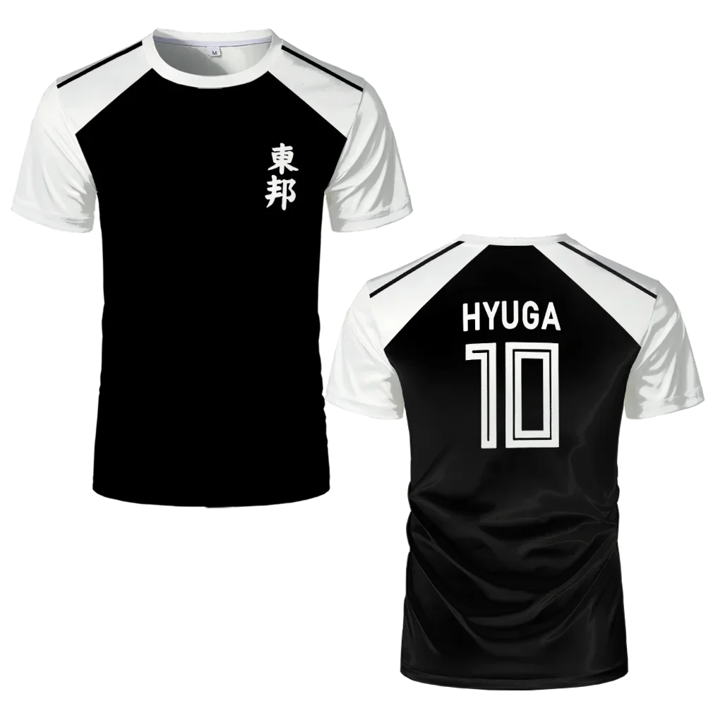 Captain Anime T-shirt, Hyuga Animation Cosplay Short-sleeved 3D Printed Football Shirt Crew-neck T-shirt