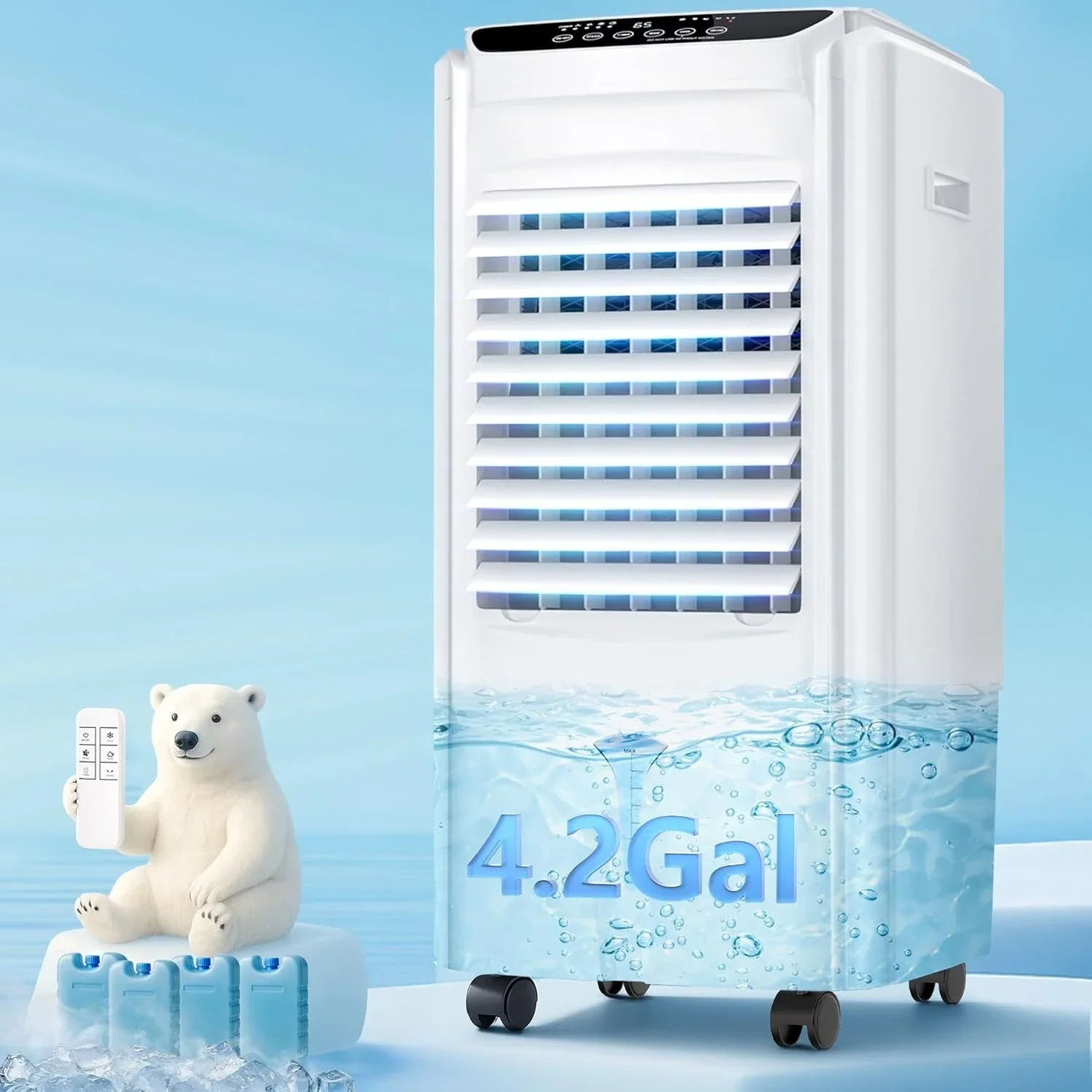 32IN Windowless Evaporative Air Cooler, 4.2Gal Tank With 4 Ice Packs 12H Timer Portable Swamp Cooler For Indoor Outdoor Use