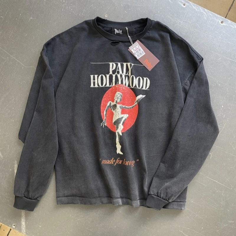 

Vintage Paly Long Sleeve T-shirt High Street Men Woman Loose Casual Fashion Oversize Tee Tops