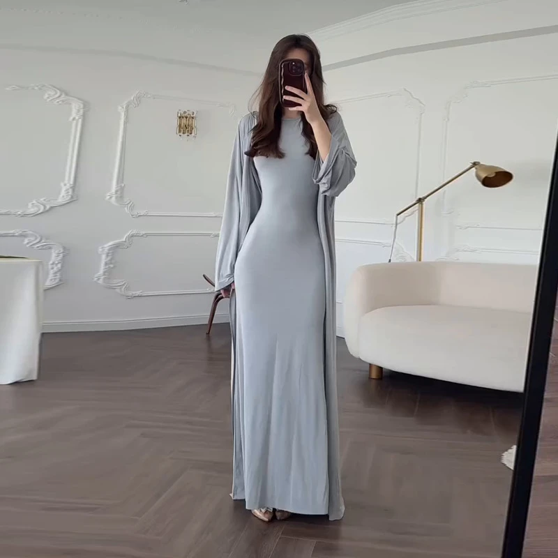 

Весенний новый комплект: юбка-карандаш и кардиган с длинными рукавами + облегающее платье-жилет с высокой талией, женский комплект из двух предметов