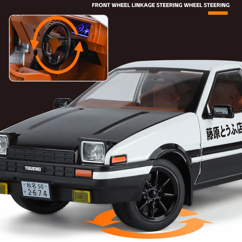 1:18 Toyota AE86 Modello di auto in lega Suono e luce Tirare indietro Giocattolo da collezione per bambini Regalo di compleanno