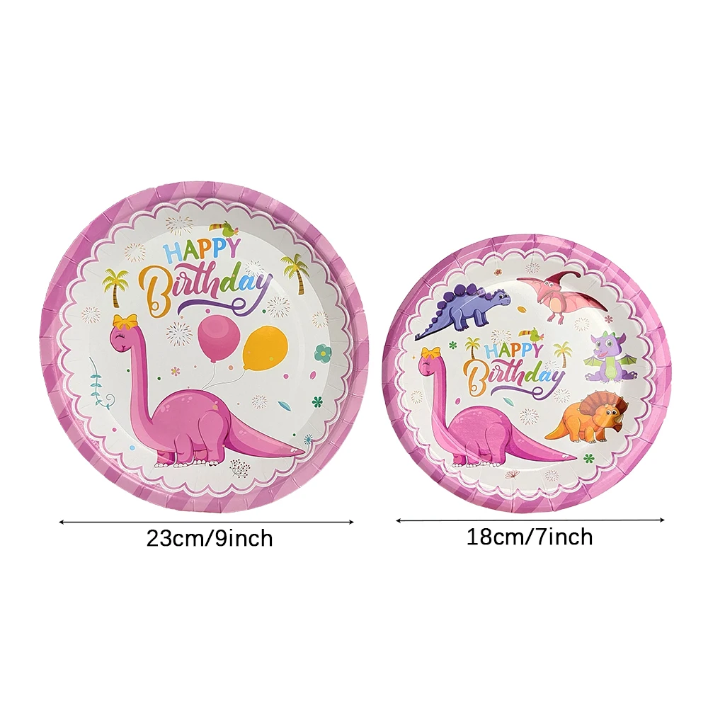 Cartoon Pink Dinosaur Birthday Party Decorations Disposable Tableware Plate Cup 3D Dinosaur Balloon for Girls Baby Toys Supplies