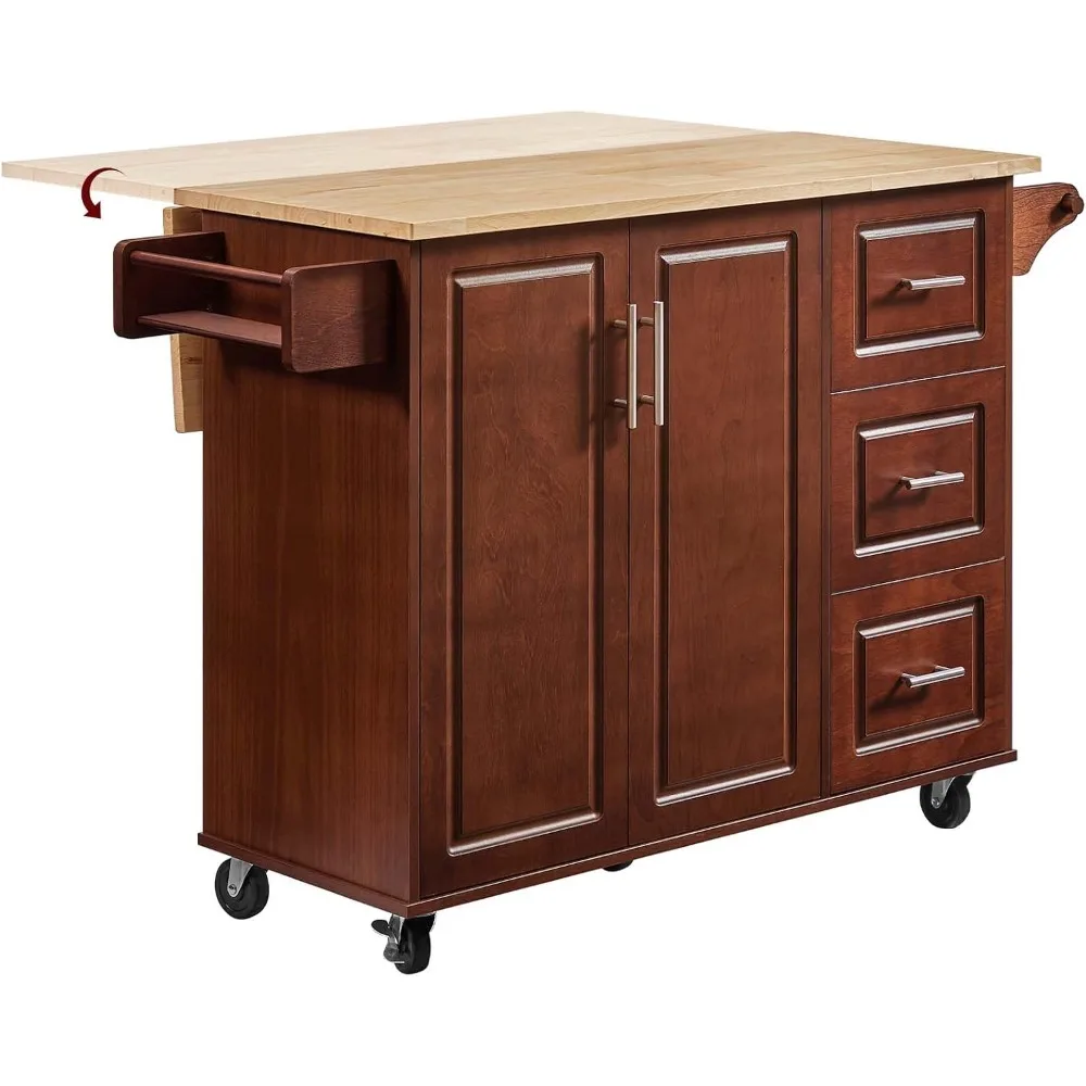 

Walnut 54" Rolling Kitchen Island Cart with Storage, Large Kitchen Cart with Folding Drop Leaf Breakfast Bar, Wood Island Table