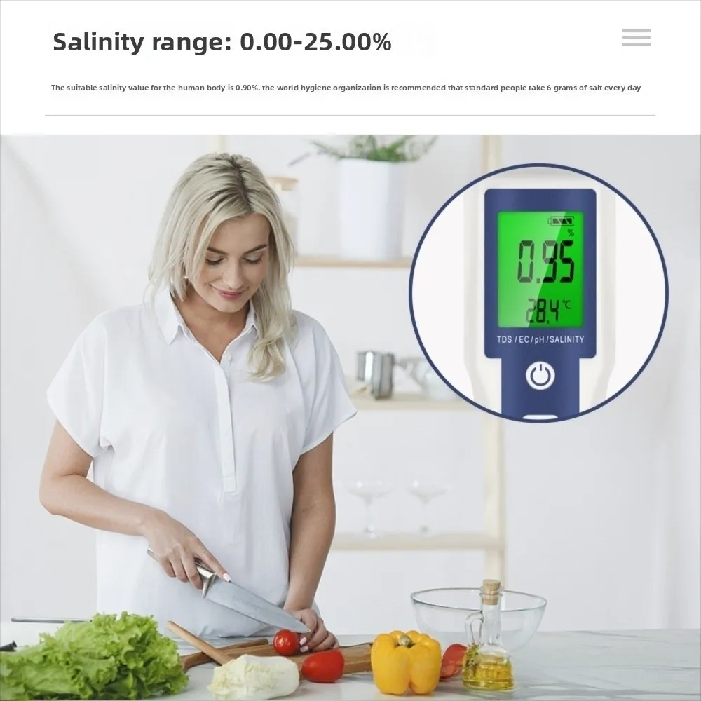 

5 in 1 Water Quality Tester Large Backlit Screen TDS/EC/PH/Salinity/Temperature Digital TDS Meter Multi-Parameter