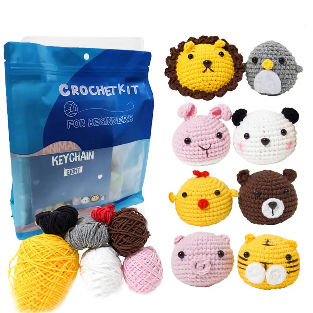 Lion Rabbit Crochet Kit For Beginners With Instruction Knitting Yarn Thread Hook Needles Easy Knit Accessories Set DIY Craft