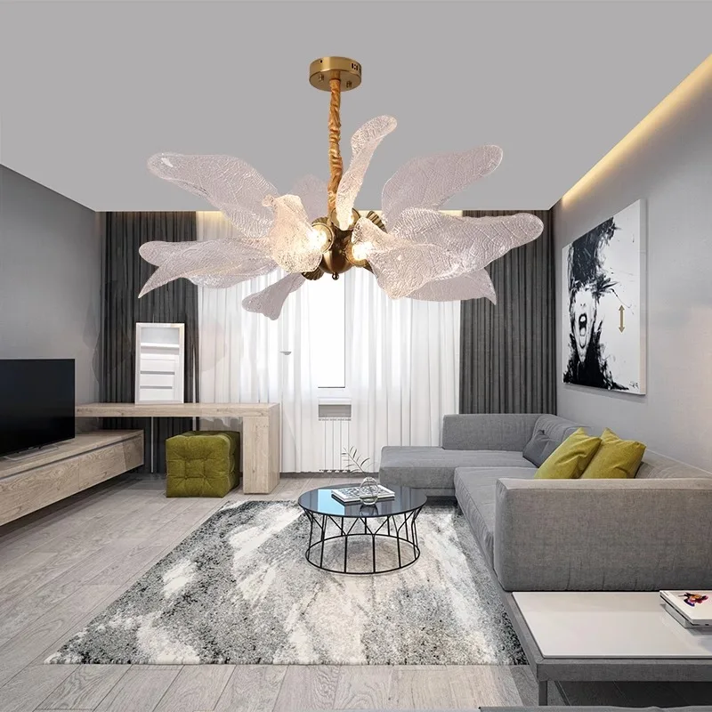 

Gold Clear Leaf LED Suspension Chandeliers, Lustre Living Room, Dining Table, Bedroom Home Ceiling Lighting Decorative Pendant