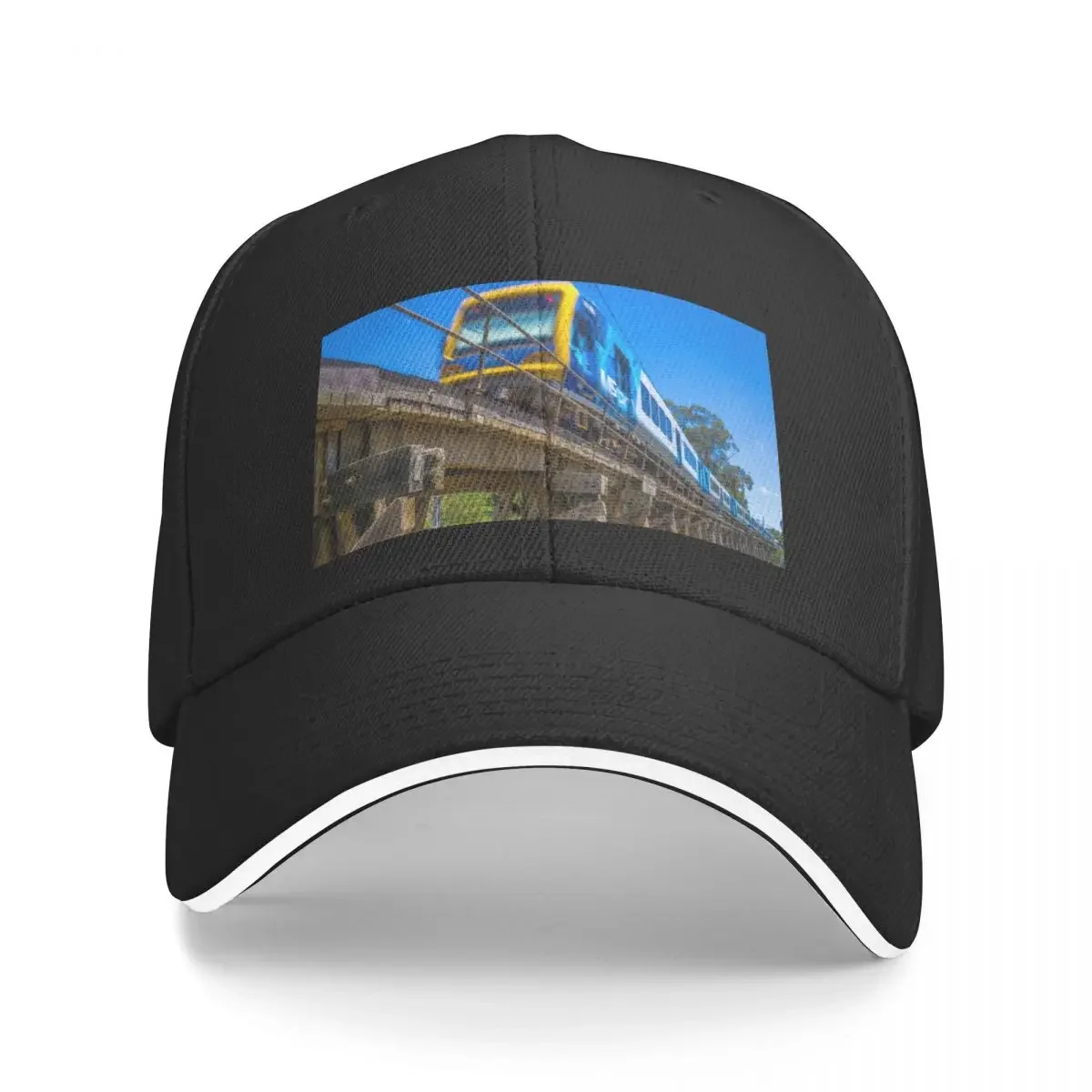 

Melbourne Metro Train on Trestle Bridge - Eltham, Victoria Baseball Cap Hood Uv Protection Solar Hat Men Golf Wear Women's