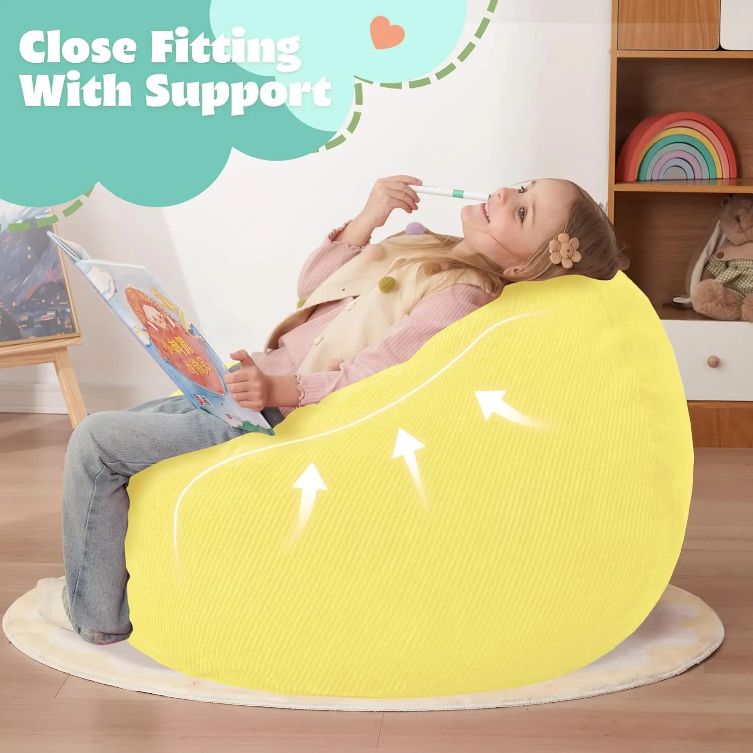 2FT Giant Bean Bag Chair for Teens Adults, Memory Foam Filled Large Sofa with Soft Corduroy Removable Cover Yellow