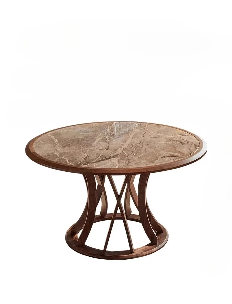 

Black walnut rock slab dining table and chair combination round solid wood modern simple home designer