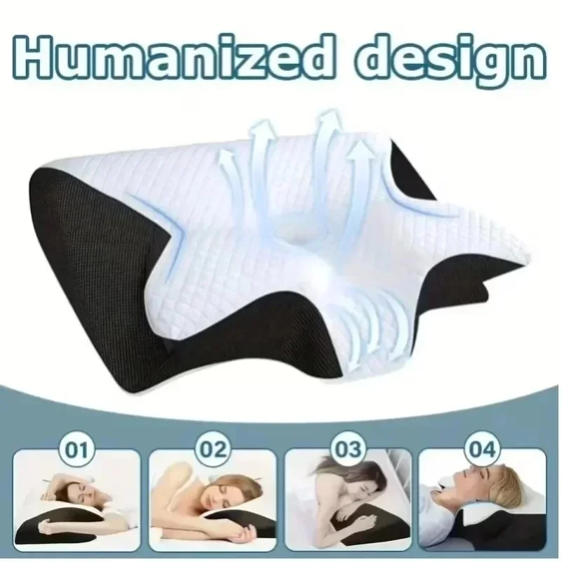 Nackenkissen aus Memory-Schaum, ergonomisches Nackenkissen, langsamer Rückprall, Schlafentspannung, weiß, 100 % Polyurethan-Schaumfüllung, für Rücken- und Seitenschläfer, fördert die richtige