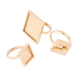5pcs 12mm 20mm Square Cabochon Ring Base Setting Blanks Adjustable Stainless Steel Gold Plated Diy Bezels For jewelry making