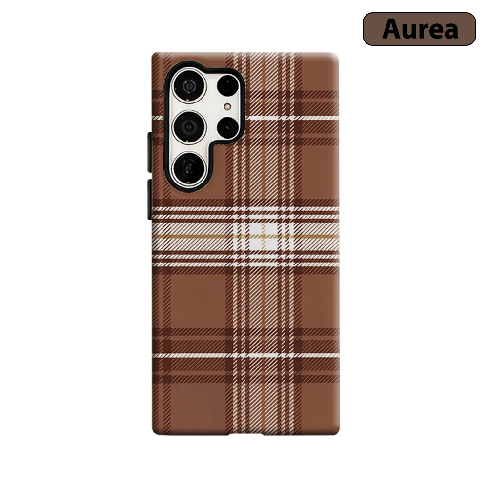 Brown Plaid Phone Case for Samsung Galaxy S26 S25 Ultra S24 S23 Ultra Plus Shockproof Double layer tough Back Cover