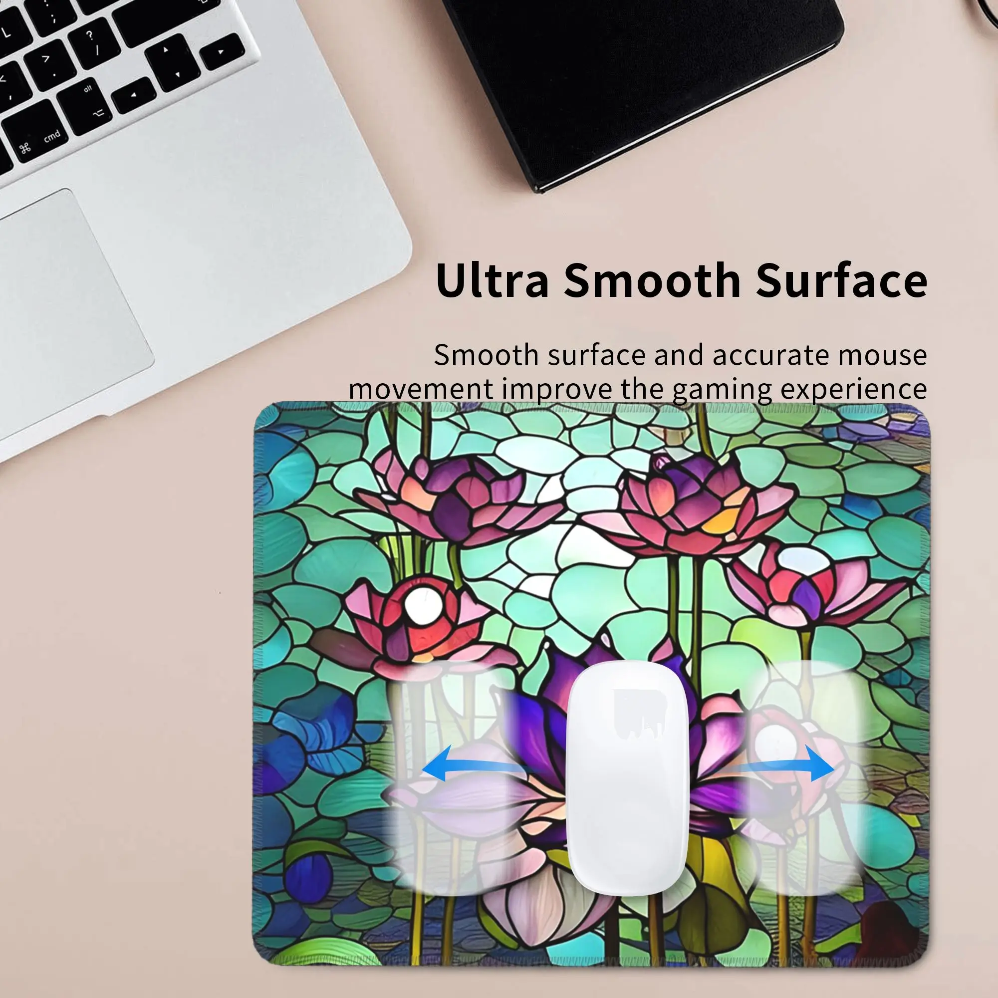 Stained Glass Purple Lotus Mouse Pad Computer Keyboard Mouse Mat Gamer PC Laptop Desk Mat Office Table Mats