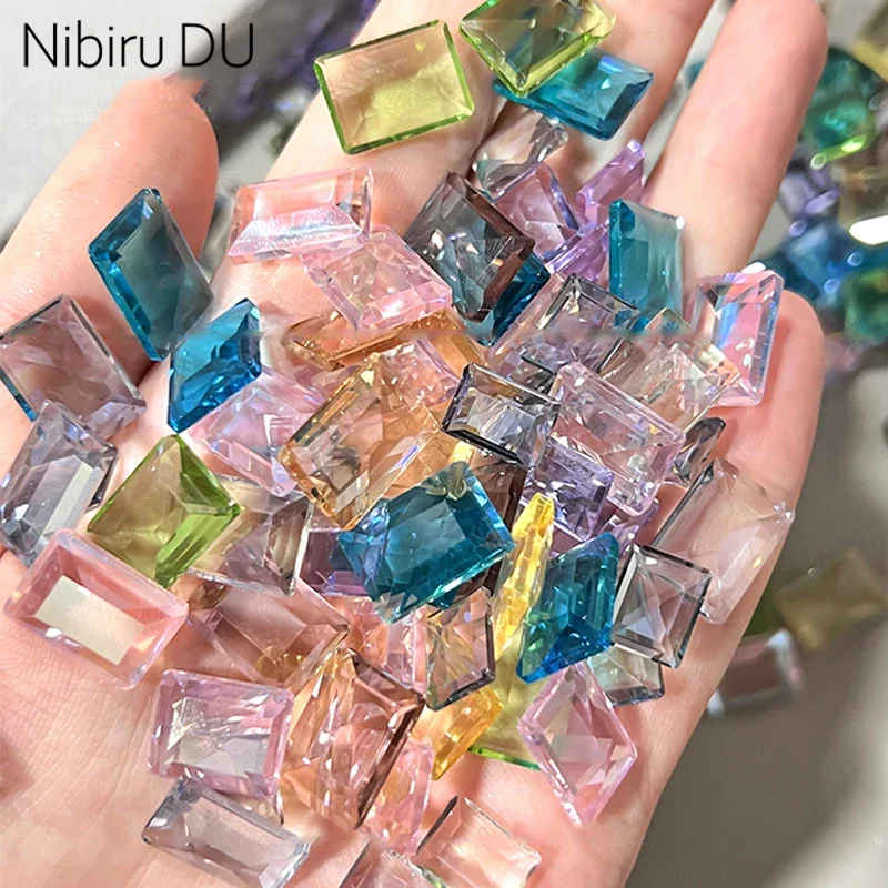 

20pcs/bag Nail Art Rhinestone Rectangular Crystal Glass 3D Flat Bottomed Clear Sugar Diamond Mixed Size Manicure DIY Decoration