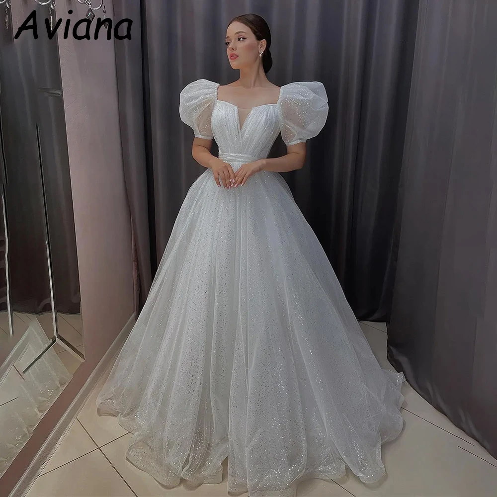 

Aviana Sparkle Long Wedding Dresses Puffy Sleeve Floor-Length A-Line Elegant Brides Dress Tailor-Made Vestidos De Novias 2024