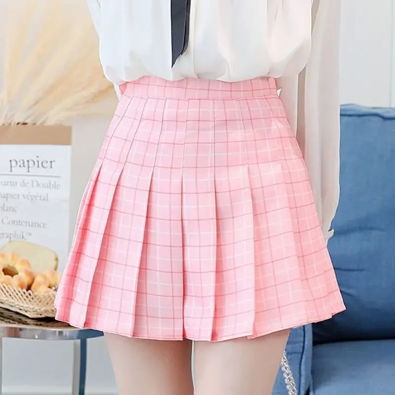 Mini Skirts Womens 2025 Summer Japanese School Pleated Skirts High Waist Kawaii Cute Pink Plaid Skirt Uniform Harajuku Jupe