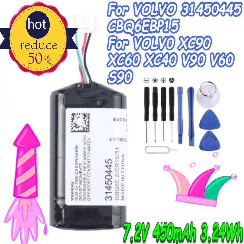 

New 7.2V 450mAh 3.24Wh BATTERY for VOLVO 31450445 GBQ6E BP15 Volvo XC90 XC60 XC40 V90 V60 S90 Replacement Battery