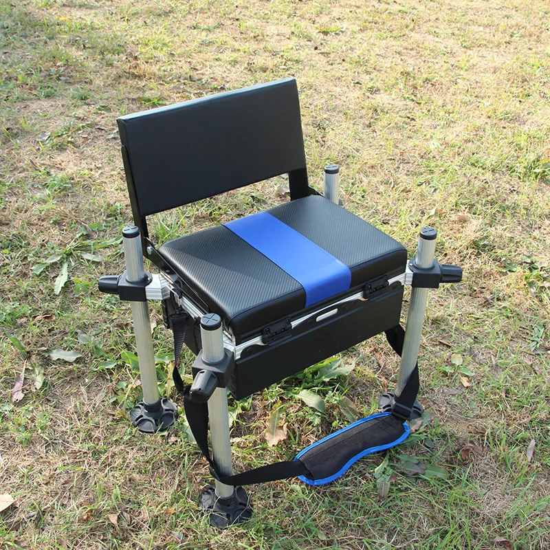 Fishing tackle box folding portable adjustable height fishing bait seat toolbox backrest seat box