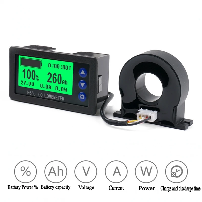 Battery Monitor Hall Coulomb Tester DC 9-100V Digital Voltmeter Ammeter Capacity Power Electricity AH Voltage Meter