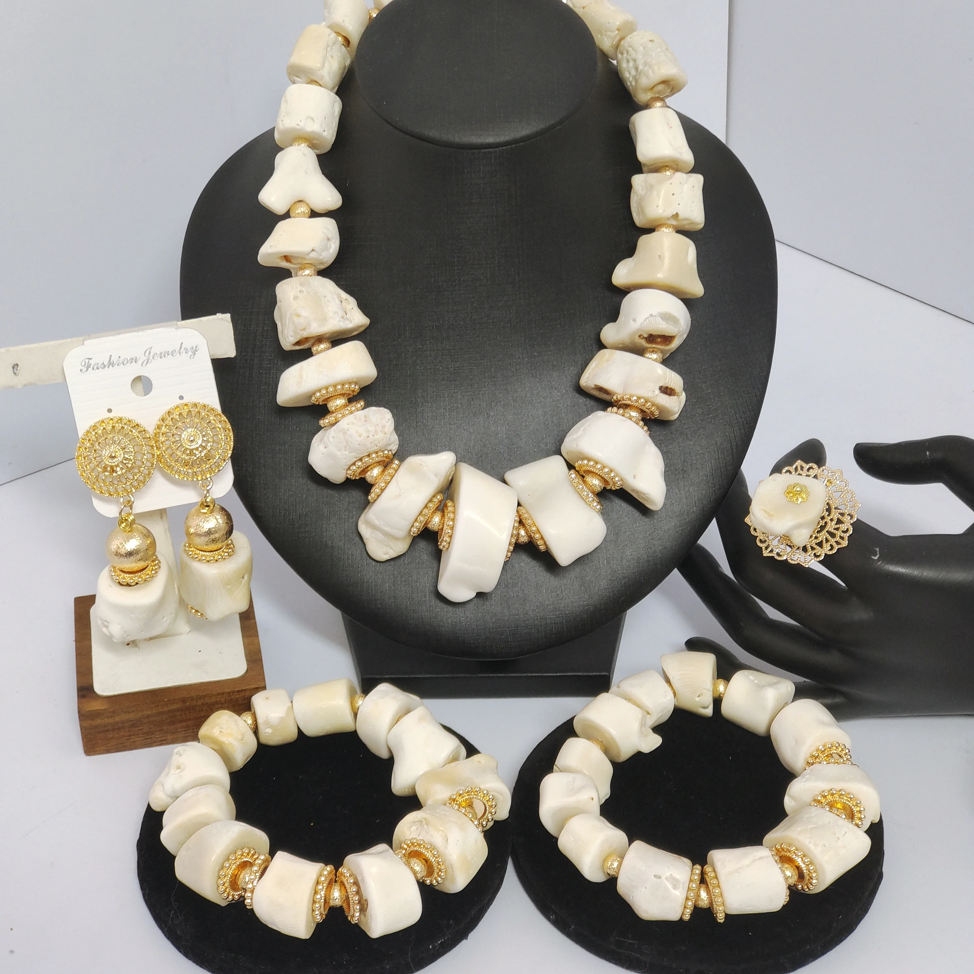 

African Jewelry White Coral Beads Necklace Set For Wedding