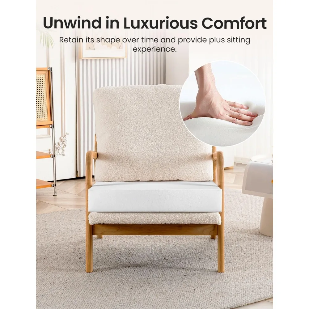 كراسي غرفة المعيشة الحديثة في منتصف القرن، كراسي غرفة نوم مريحة بعرض 23 بوصة، كراسي قراءة شيربا مريحة مدمجة للإعلان