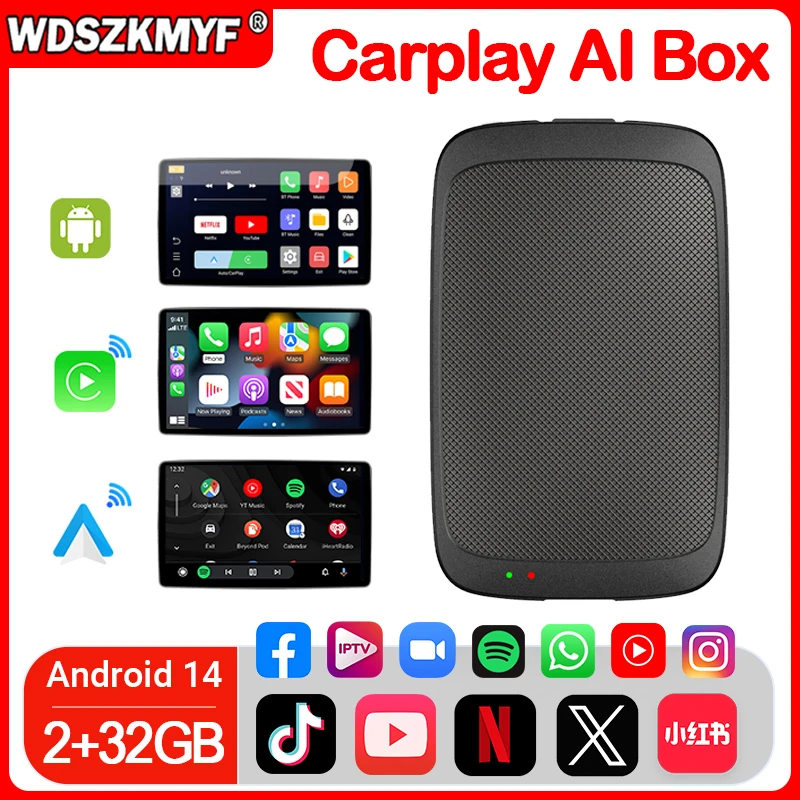 CarPlay TV Box Android 14 Wireless Carplay & Android Auto Adapter 5 In 1 Smart Ai Box Streaming Video Fits For Netflix/YouTube