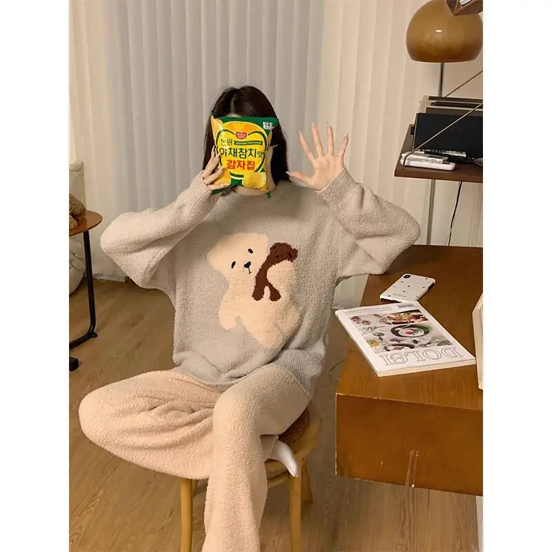 

Girl Coral Fleece for Winter Casual and Cute Home Wear Outdoor Comfortable Sleepwear Women's Pajama Set Loungewear Home Clothes