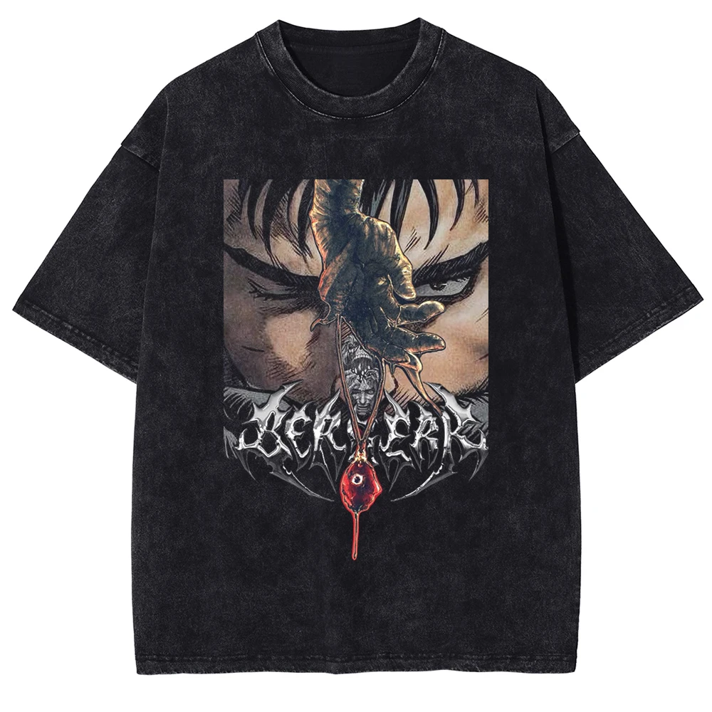 

Винтажная футболка с эффектом потертости Berserk Griffith Guts для мужчин, с аниме-графикой, в стиле стритвир, хип-хоп, оверсайз, хлопковая, топы