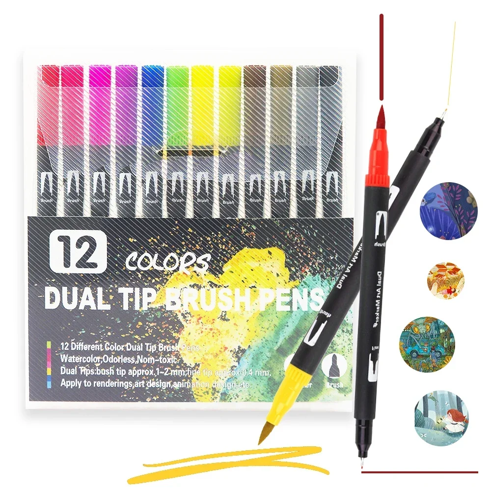 Dual Tip aquarelborstelpen Kids Artist Fine Point Coloring Markers Gekleurde Art Marker Schetsen Manga Markers Tekening Set