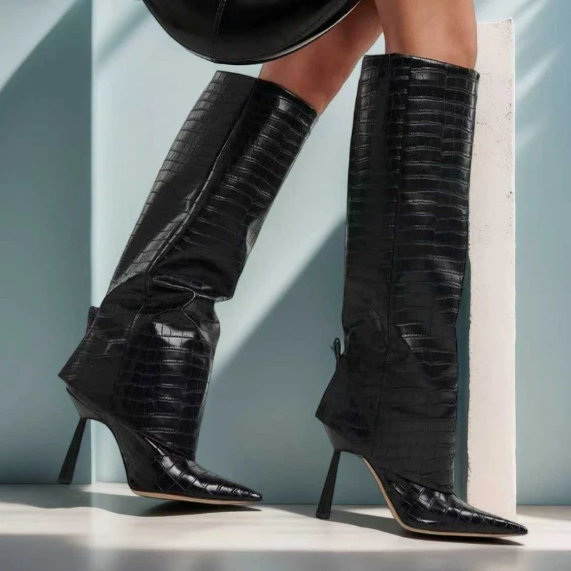 

Женская мода, ретро-юбка с каменным узором, ботинки с острым рукавом, европейские и американские элитные свободные брюки, банкетные сапоги