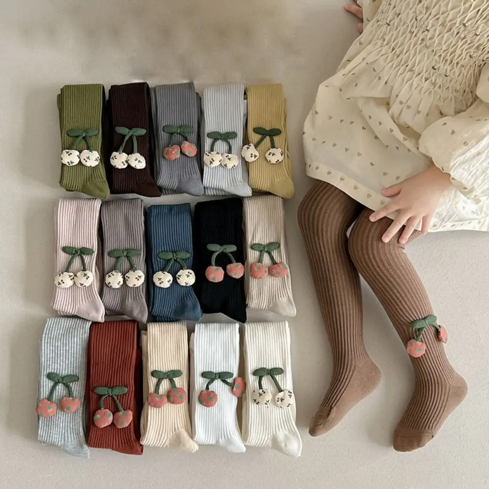 

New Cartoon Cherry Baby Girls Tights Soft Thicken Girl Pantyhose Warm Cotton Body Stockings Autumn Winter