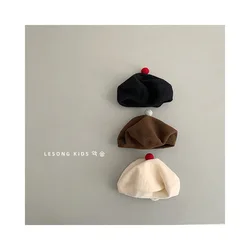 Boina bonita con pompón para bebé, gorro de lana para niñas, accesorios para niños, Gorros de protección para los oídos para niñas, Otoño e Invierno