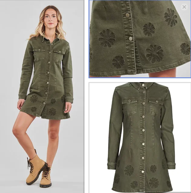 

A new Spanish embroidered slim-fit denim mid-length dress for export