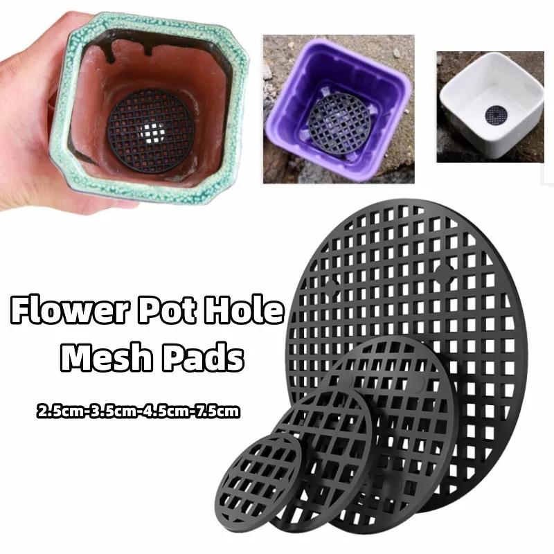 Round Hole Screen Mat para Pot, Drainage Mat, Bottom Grid Pad para evitar a perda do solo, Junta de ventilação da planta, suprimentos de jardinagem, 100 pcs