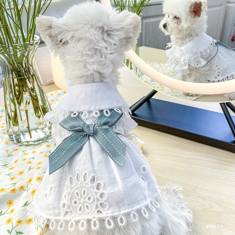 1PC Pet Clothing Dog Spring/Summer/Autumn Thin White Hollow out Style Princess Flying Sleeve Dress For Small Medium Dogs