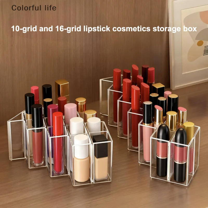 

Makeup Organizer Clear Lipstick Storage Box 10/16 Grid Lipstick Nail Polish Display Stand Holder Lipstick Case Shelf Storage