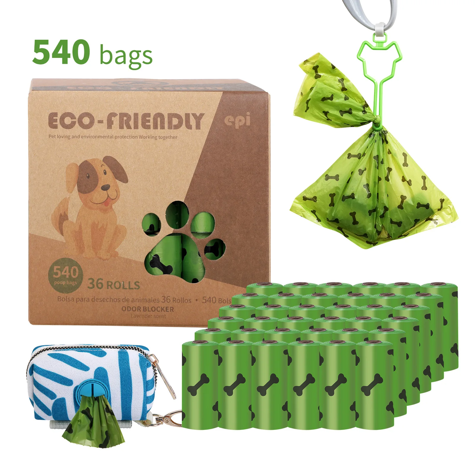Sacchetti per la cacca dei cani, 36 rotoli da 540 pezzi, sacchetti biodegradabili per la raccolta delle deiezioni, con design a impronta di zampa, per la pulizia degli animali domestici e per l'uso
