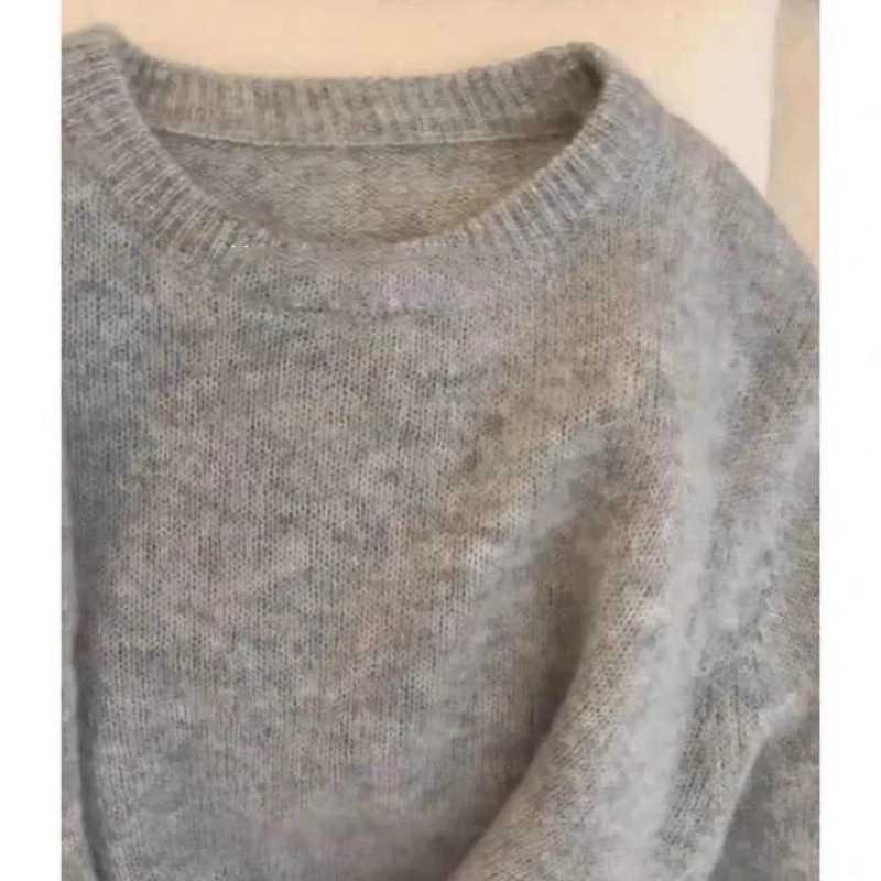 Gray Soft Sweater For Women Autumn Winter O-neck Long Sleeve Bottoming Tops Solid Versatile Ladies Pullover Knitshirts