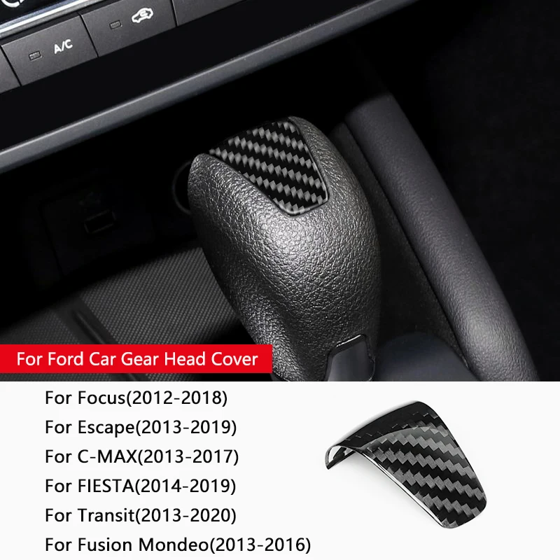 

Car Gear Head Cover Sticker Real Carbon Fiber Decals For Ford Focus Escape C-MAX FIESTA Transit Fusion Mondeo Interior Parts