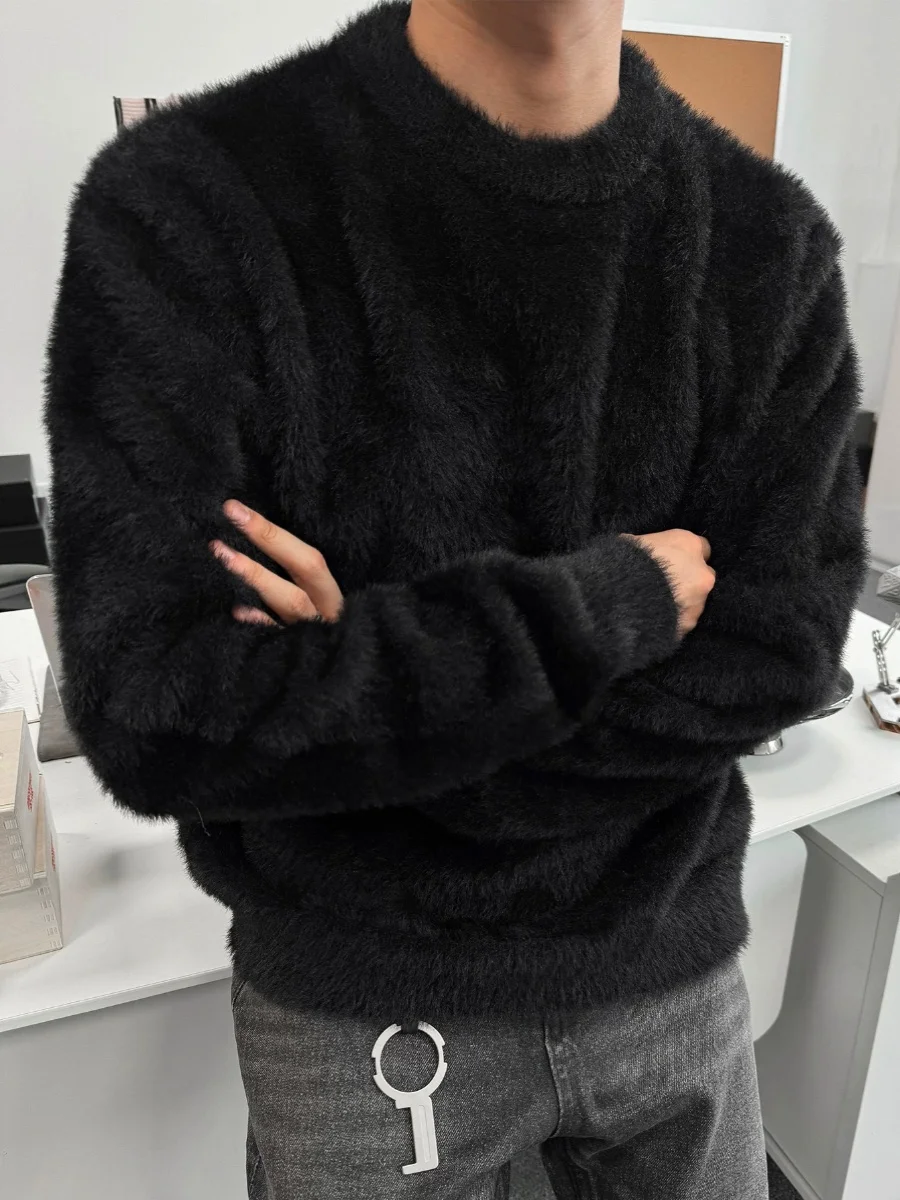 

Cleanfit American Sle Winter Knitted Sweater Pure Color Loose Casual round Ne Long Sve Men's Faion Versatile Couple'...