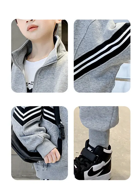 Teenager-Jungen-Bekleidungsset Kinder-Trainingsanzug Schwarz Grau Baumwolle Lose Oberteile Hosen Kinder-Outfits Jungen-Sportbekleidung 4 5 6 7 8 10 12 14 Jahre – Detail 8