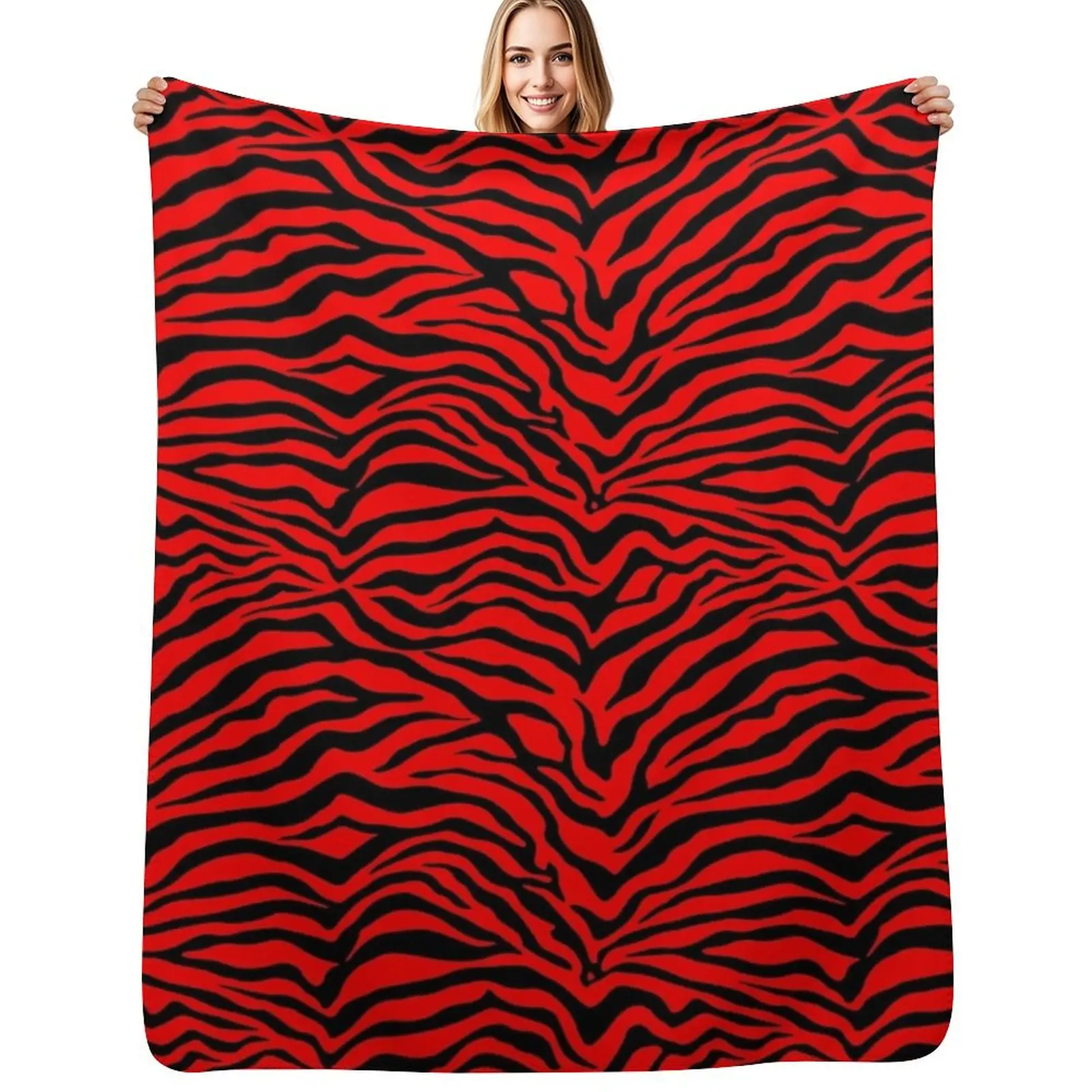 

Zebra Stripes Animal Print Red Black Stripe Zebras Pattern Throw Blanket Air Conditioner Soft Blanket for Office Home