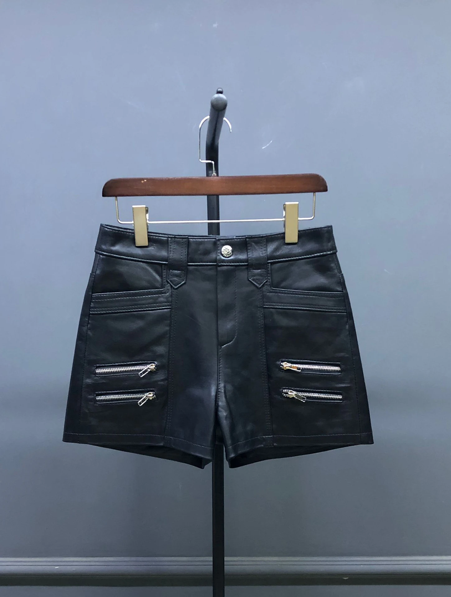 

Повседневные свободные кожаные брюки-кюлоты женские с широкими штанинами на молнии, из натуральной кожи, для работы, утягивающие, А-силуэт